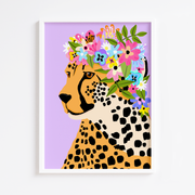 Cheetah Floral Crown Lilac Print